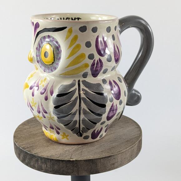 Handpainted Owl Coffee Mug Tea Majolica Purple Gray Owl Good Night Sweet Dreams - Picture 2 of 9